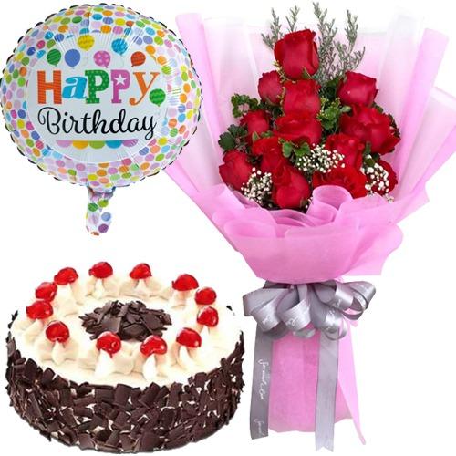 Red Roses, Black Forest Cake with Balloon product1365